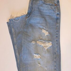 Dynamite Women's Light Blue Ripped Straight Leg Jeans